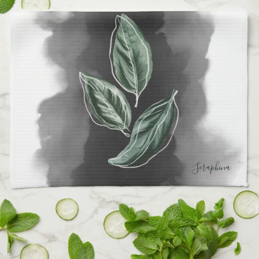 Elegante moderne botanische bladeren theedoek (Gevouwen)