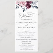 Elegante moderne botanische burgundy bloemen bruil programmakaart (Voorkant)