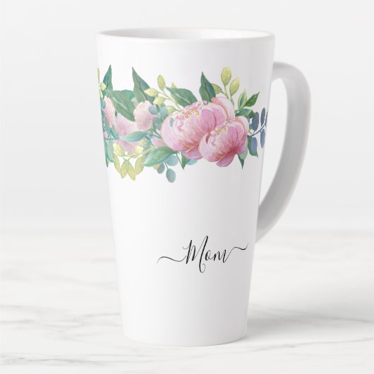 Elegante moderne botanische groene roze bloem latte mok (Rechterhoek)
