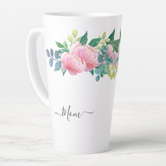 Elegante moderne botanische groene roze bloem latte mok (Linkerhoek)