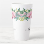 Elegante moderne botanische groene roze bloem latte mok (Voorkant)