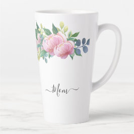 Elegante moderne botanische groene roze bloem latte mok
