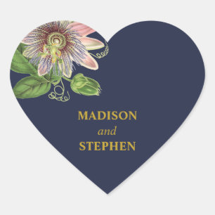 Elegante Moderne Botanische Passiebloem Bruiloft Hart Sticker