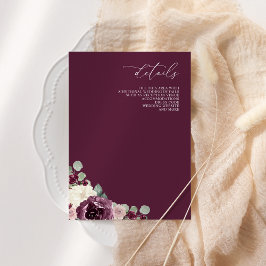 Elegante moderne botanische pruim bloemenbruiloft informatiekaartje