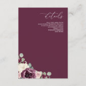 Elegante moderne botanische pruim bloemenbruiloft informatiekaartje (Voorkant)