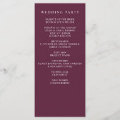 Elegante moderne botanische pruim bloemenbruiloft programmakaart (Achterkant)