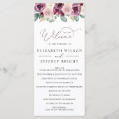 Elegante moderne botanische pruim bloemenbruiloft programmakaart (Voorkant)