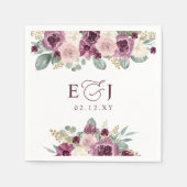 Elegante moderne botanische pruim bloemenbruiloft servet (Voorkant)