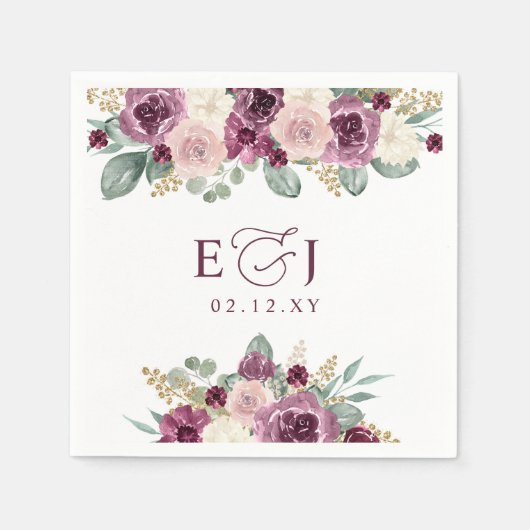 Elegante moderne botanische pruim bloemenbruiloft servet (Voorkant)