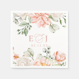 Elegante Moderne Botanische Roze Bloemige Trouwdag Servet