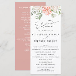 Elegante Moderne Botanische Roze Roze Bloemige Bru Programmakaart
