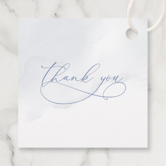 Elegante moderne botanische stoffige blauwe bloeme bedankjes labels (Achterkant)