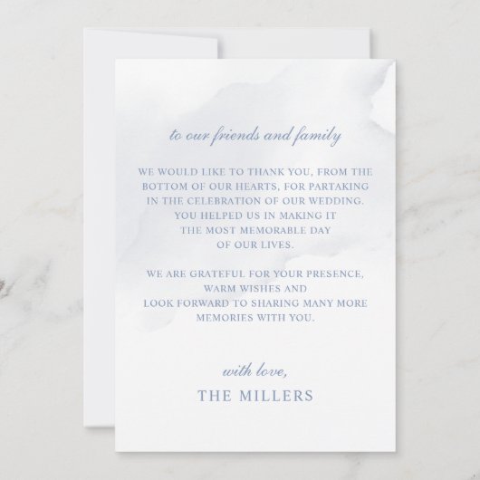 Elegante moderne botanische stoffige blauwe bloeme bedankkaart (Achterkant)