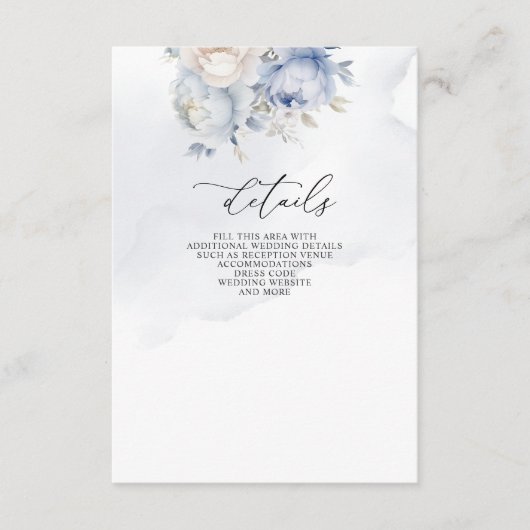 Elegante moderne botanische stoffige blauwe bloeme informatiekaartje (Voorkant)