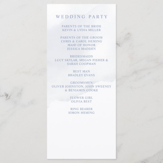 Elegante moderne botanische stoffige blauwe bloeme programmakaart (Achterkant)