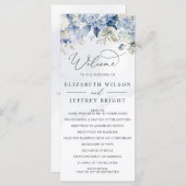 Elegante moderne botanische stoffige blauwe bloeme programmakaart (Voorkant / Achterkant)