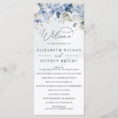 Elegante moderne botanische stoffige blauwe bloeme programmakaart (Voorkant)