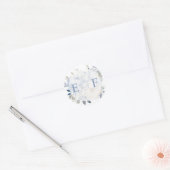 Elegante moderne botanische stoffige blauwe bloeme ronde sticker (Envelop)