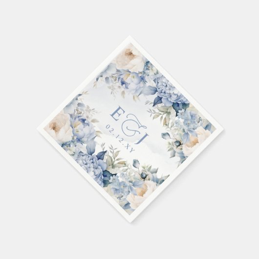 Elegante moderne botanische stoffige blauwe bloeme servet (Hoek)