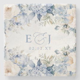 Elegante moderne botanische stoffige blauwe bloeme stenen onderzetter