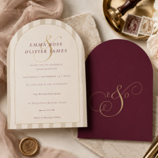 Elegante Moderne Bourgogne Champagne Boog Bruiloft Kaart