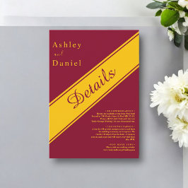 Elegante moderne Bourgogne en gouden luxe bruiloft Informatiekaartje