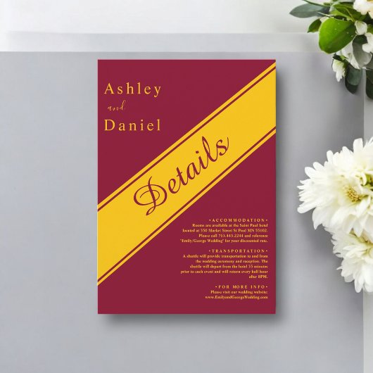 Elegante moderne Bourgogne en gouden luxe bruiloft Informatiekaartje