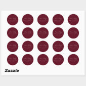 Elegante & moderne Bourgogne Script Bruiloft Ronde Sticker (Vel)