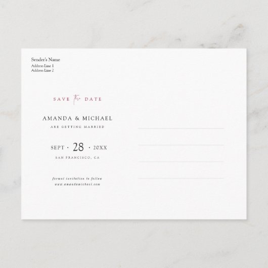 Elegante moderne Bourgogne Script Foto bruiloft Uitnodiging Briefkaart (Achterkant)