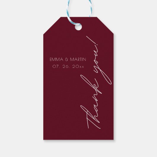 Elegante & moderne Bourgondië Dank je wel Trouwen Cadeaulabel (Achterkant)