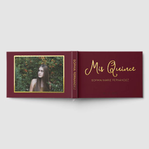 Elegante moderne Bourgondische foto Quinceañera Gastenboek