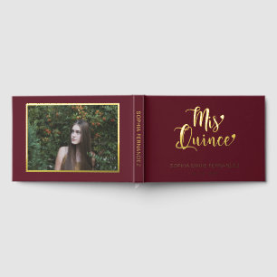 Elegante moderne Bourgondische foto Quinceañera Gastenboek