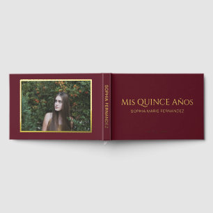 Elegante moderne Bourgondische foto Quinceañera Gastenboek