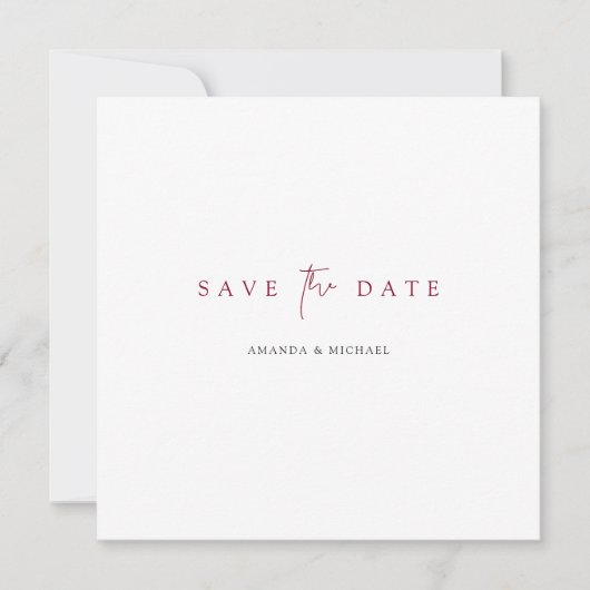 Elegante moderne Bourgondische script bruiloft Save The Date (Voorkant)