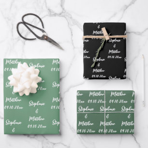 Elegante moderne bruid bruidegom namen bruiloften inpakpapier vel