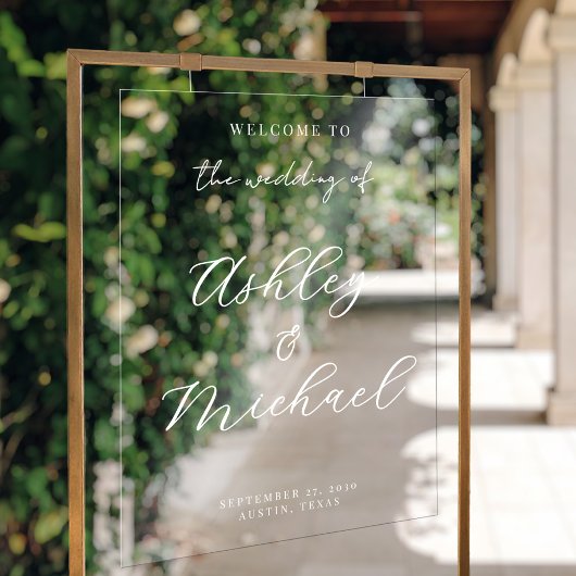 Elegante moderne bruiloft acryl welkomstbord bord