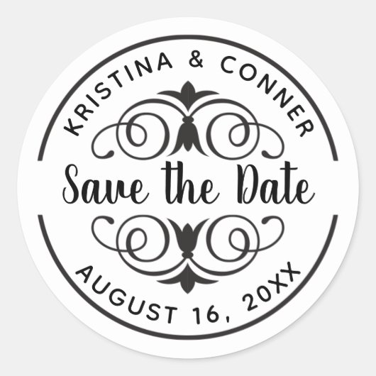 Elegante moderne bruiloft Bewaar de datum envelop Ronde Sticker (Voorkant)