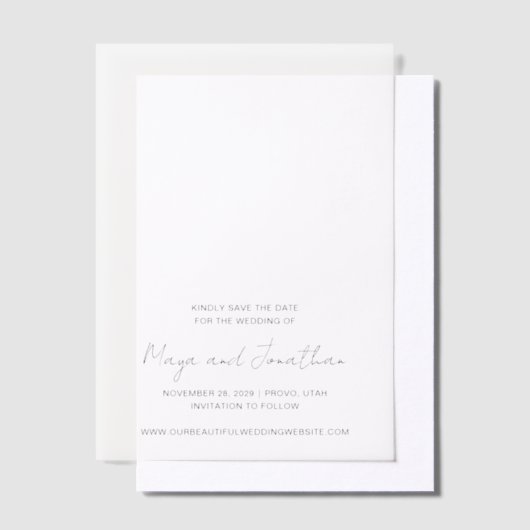 Elegante moderne bruiloft Bewaar de datum Vellum Uitnodigingen (Offset)