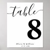 Elegante moderne bruiloft kalligrafie tafel nummer poster (Voorkant)