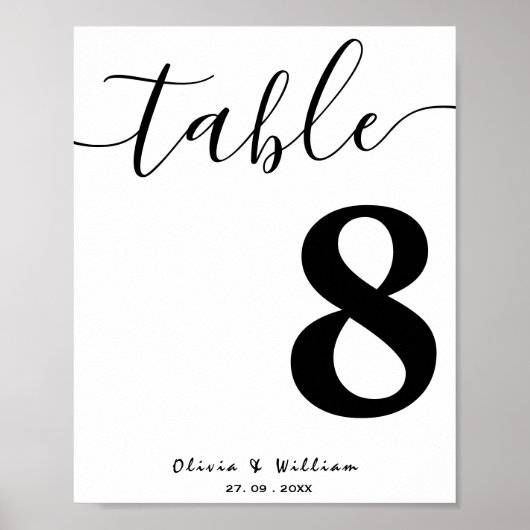 Elegante moderne bruiloft kalligrafie tafel nummer poster (Voorkant)