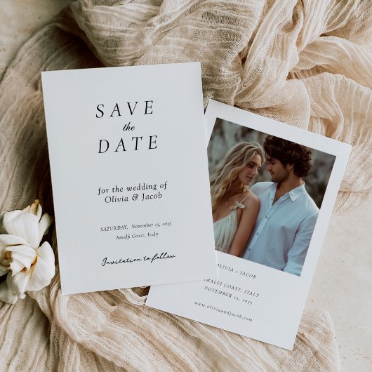 Elegante moderne bruiloft met foto save the date
