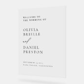 Elegante moderne bruiloft minimalistische welkomst acryl bord (Hoek)