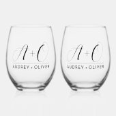 Elegante moderne bruiloft monogram wijnglas zonder voet (Voorkant)