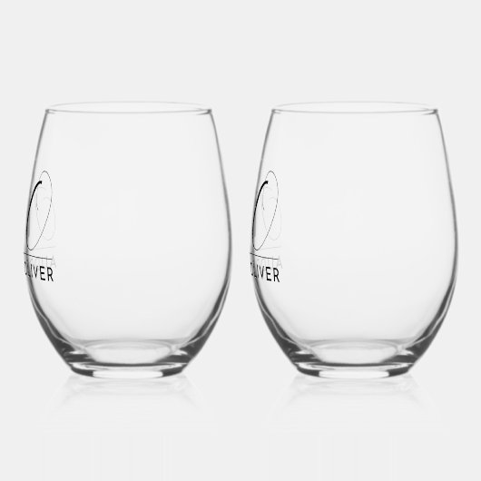 Elegante moderne bruiloft monogram wijnglas zonder voet (Links)