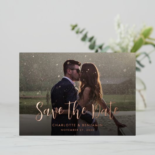 Elegante moderne bruiloft Save the Date aankondigi Folie Uitnodiging (Staand Voorkant)