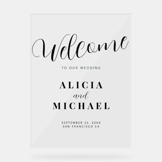 Elegante moderne bruiloft welkom acryl teken acryl bord (Voorkant)