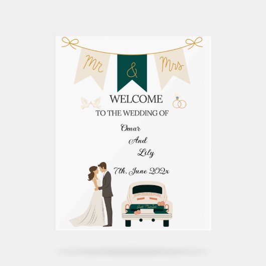 Elegante moderne bruiloft welkom acryl teken. acryl bord (Voorkant)