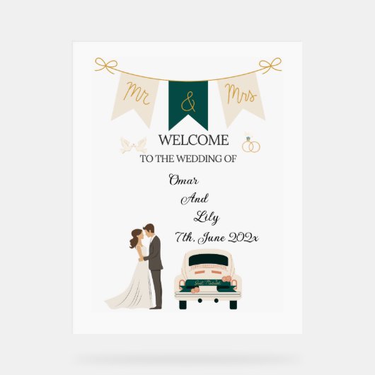 Elegante moderne bruiloft welkom acryl teken. acryl bord (Voorkant)