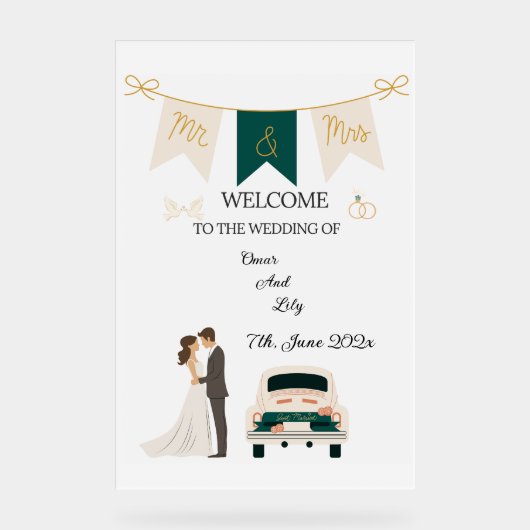 Elegante moderne bruiloft welkom acryl teken. acryl bord (Voorkant)