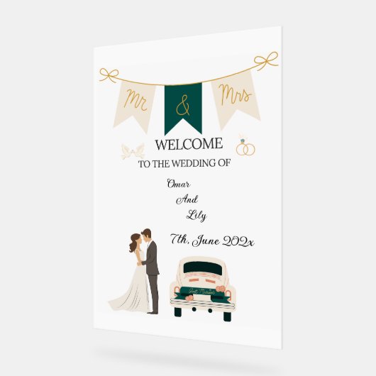 Elegante moderne bruiloft welkom acryl teken. acryl bord (Hoek)